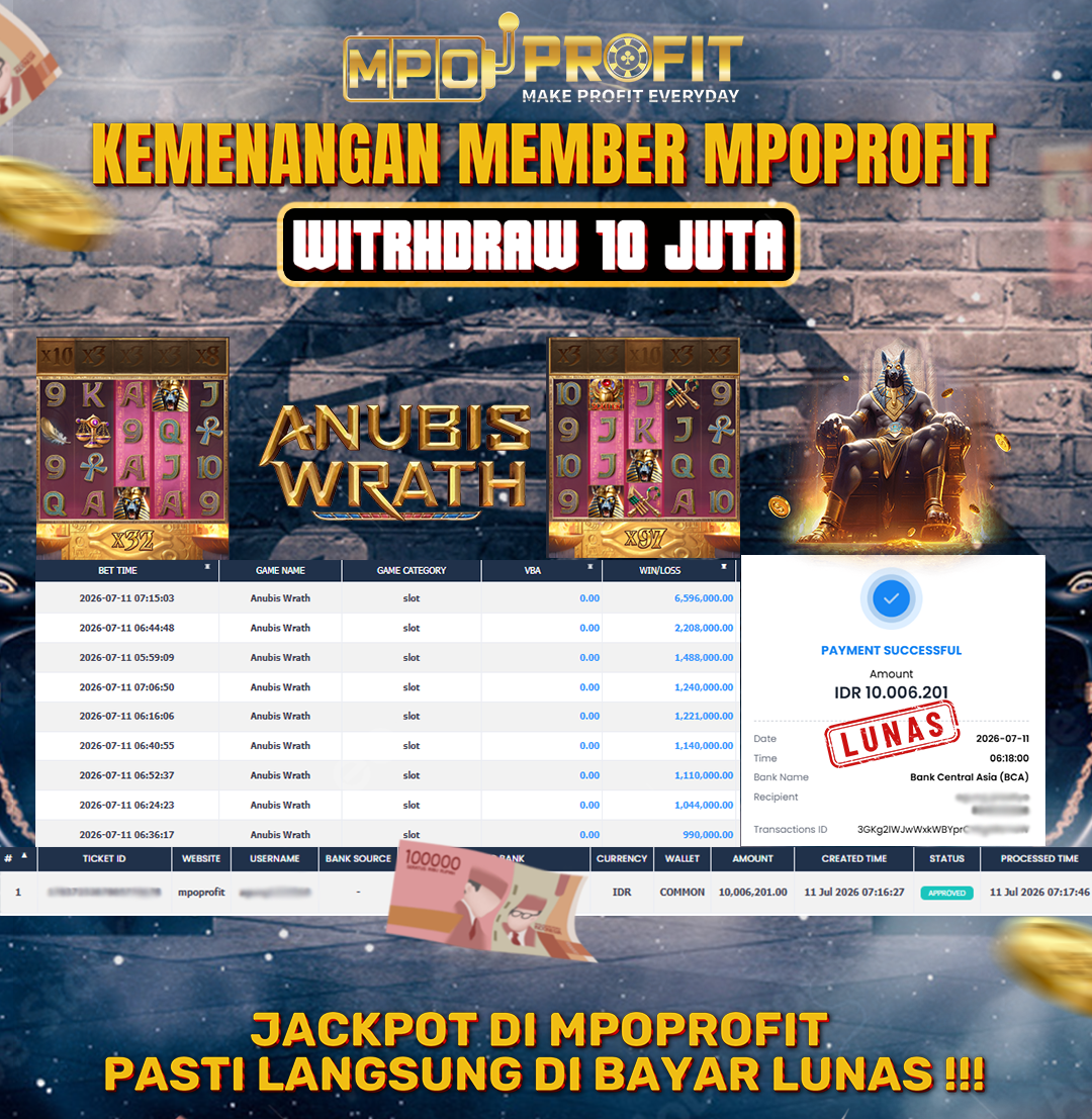 MPOPROFIT JACKPOT SLOT PGSOFT! KEMENANGAN MURNI DI (ANUBIS WRATH TOTAL RP 10.006.201,- LUNAS)